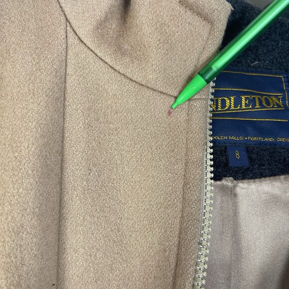 VTG Pendleton Women's Size 8 Tan Wool Full Zip Hooded Coat Classic Minimalist - Picture 6 of 13